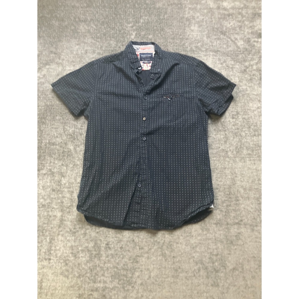 Denim & Flower by Ricky Singh Shirt Mens S Black Polka Dot Slim Fit Button Down